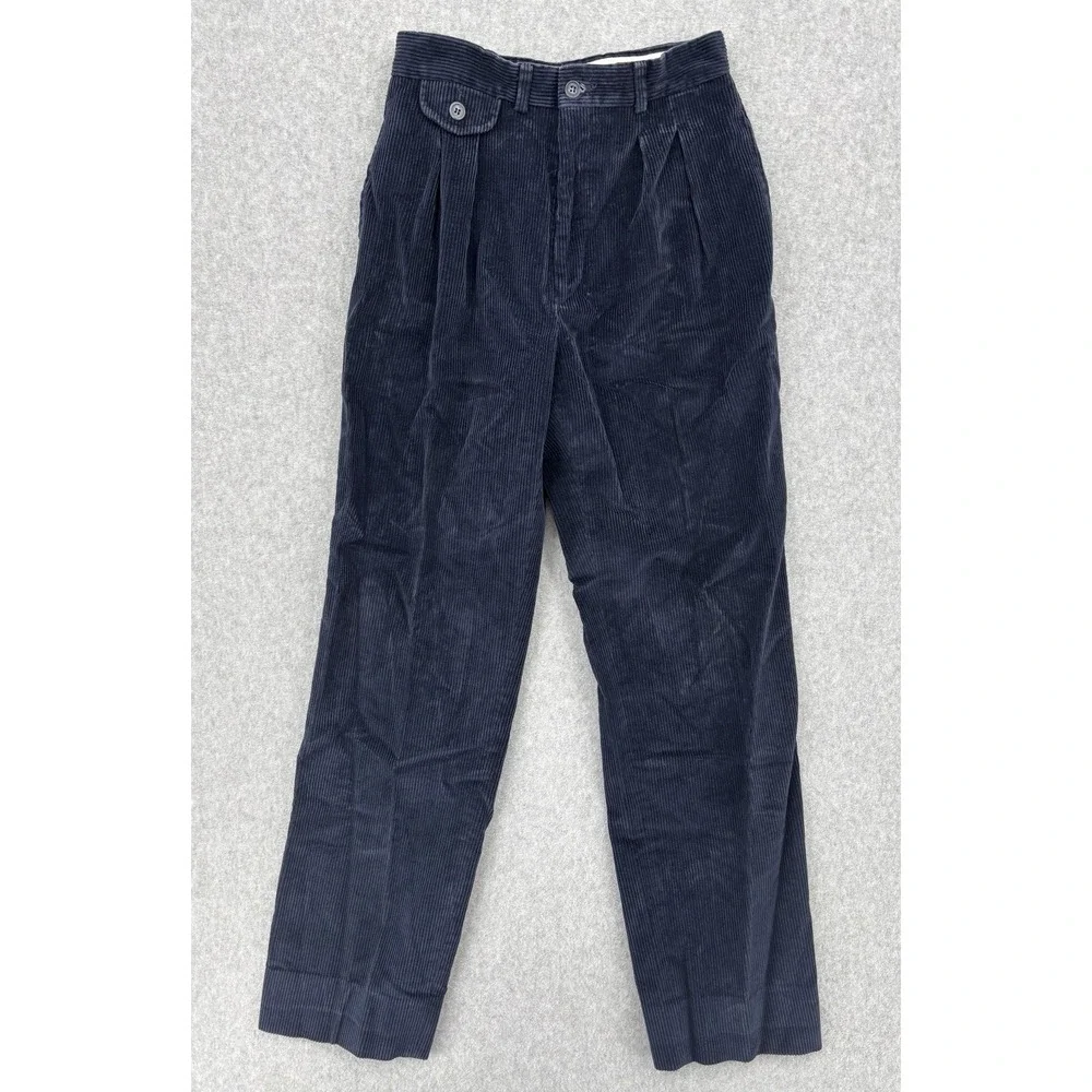 Vintage Eddie Bauer Corduroy Pants Made USA Navy Pleated 26x29